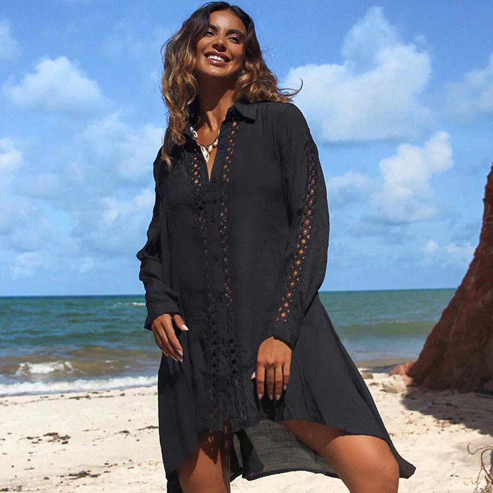 Women’s Beach Robe with Elegant Crochet Embellishments Ivyshape
