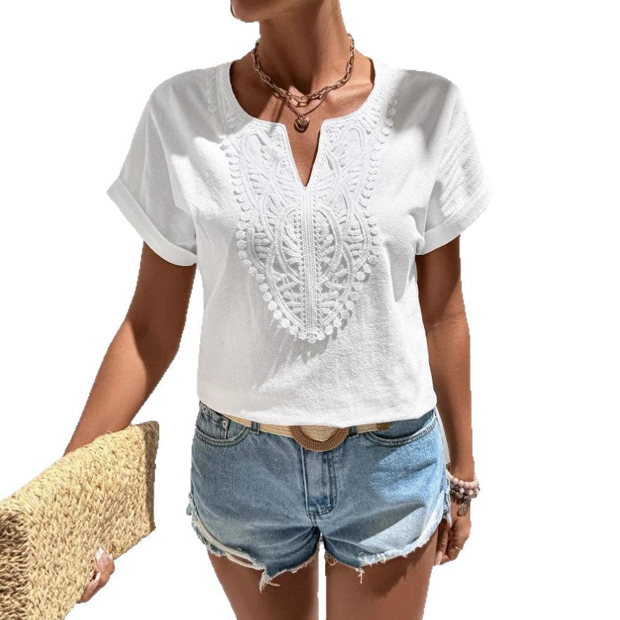 Ladies top with decorative embroidery design Ivyshape