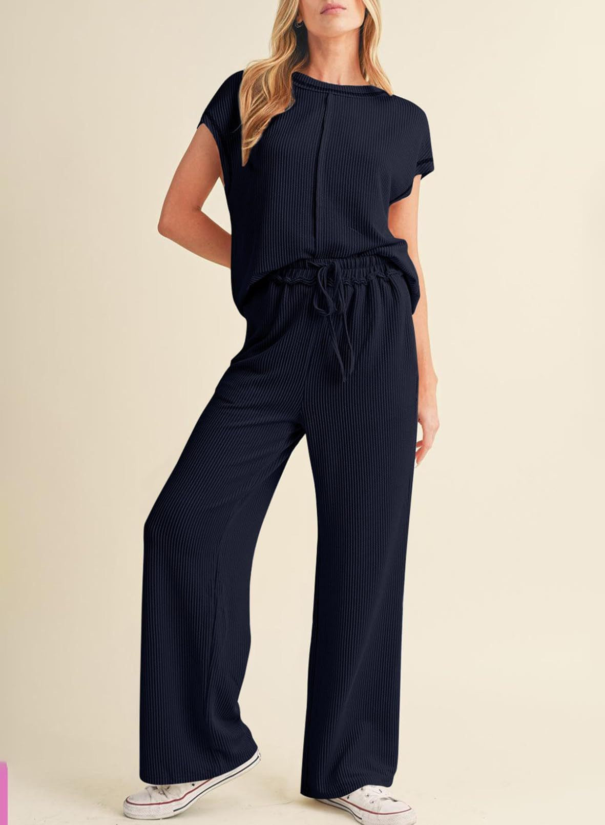 Ladies Relaxed Fit Rib Loungewear Set Ivyshape