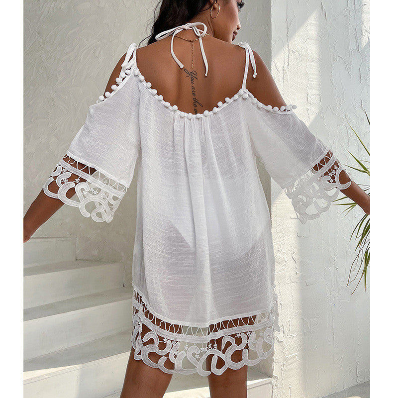 Women's Beach Cover-up with Refined Crochet Decorations Ivyshape