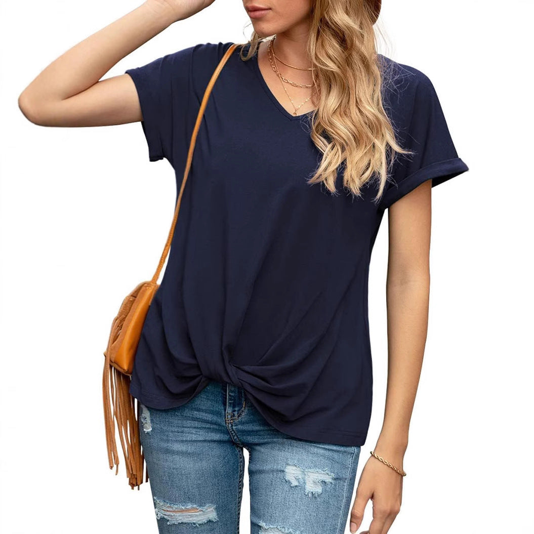 Women's Knot V-Neck Casual Top Ivyshape