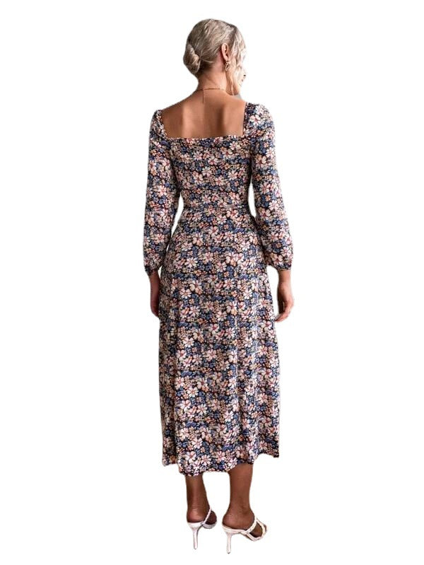 Women's Maxi Dress with Floral Accents and Refined Ruffle Details Ivyshape