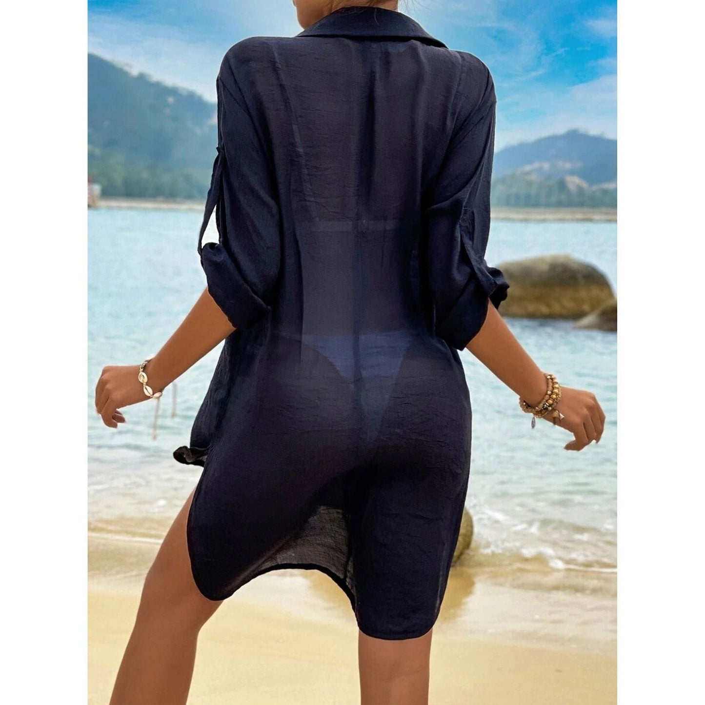 Women's long-sleeved blouse with modern shirt collar and chest pocket Ivyshape