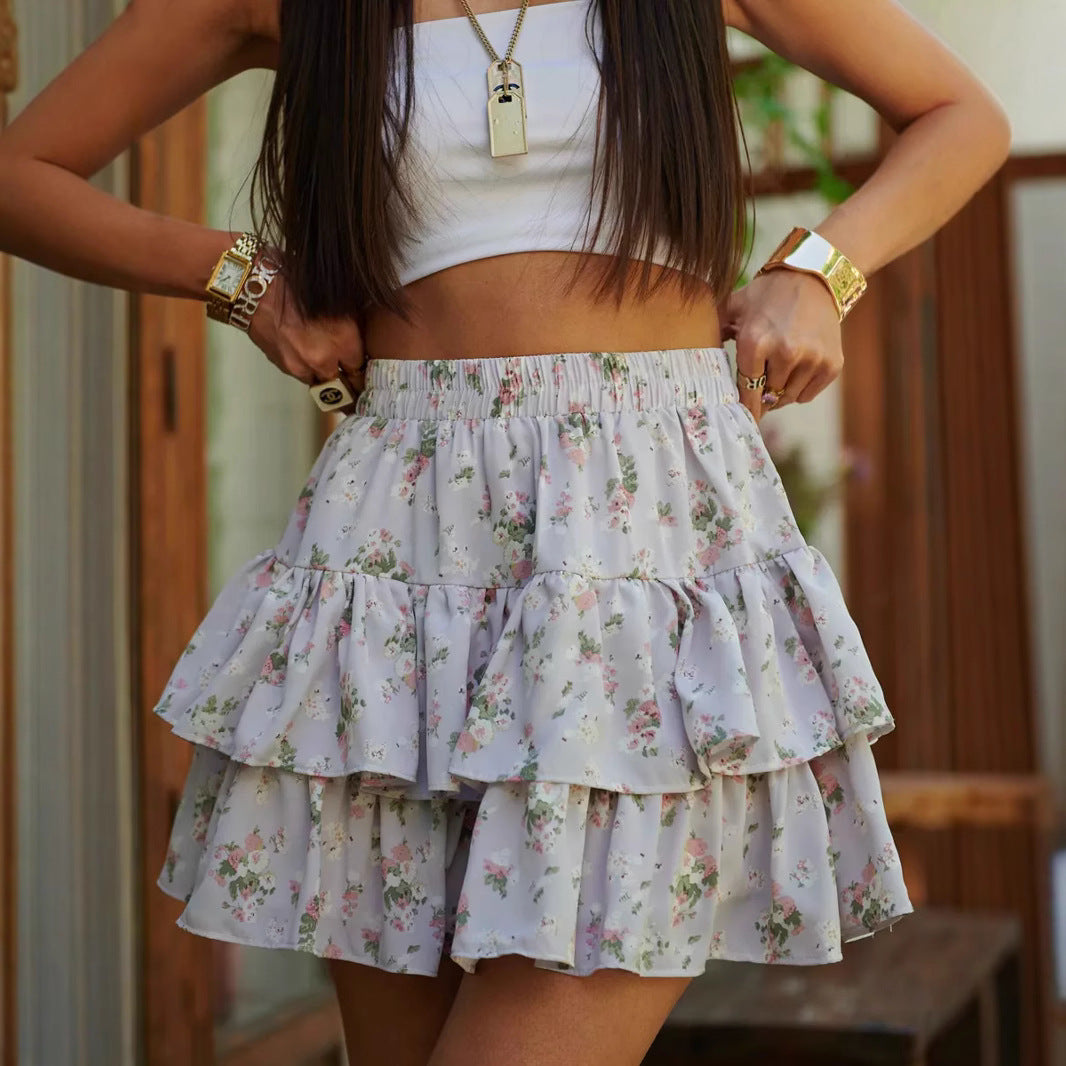 Women's Ruffle Shirt Floral Mini Skirt Ivyshape