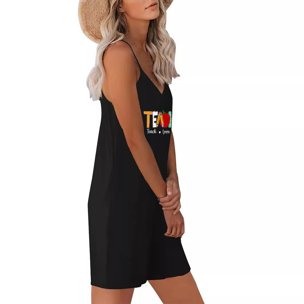 Women's casual summer dress with creative teacher motif Ivyshape