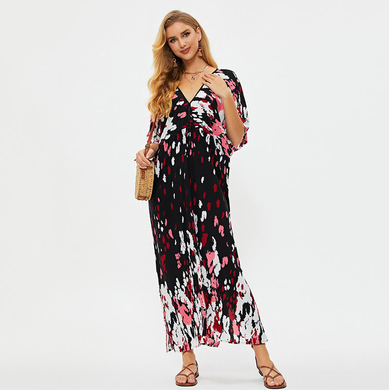 Women’s Maxi Dress with V-Neck and Flared Sleeves Ivyshape