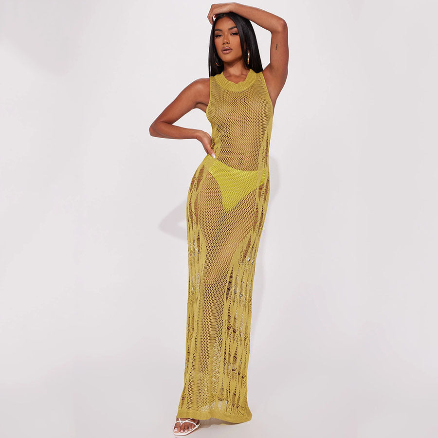Women's transparent beach dress in modern net design Ivyshape