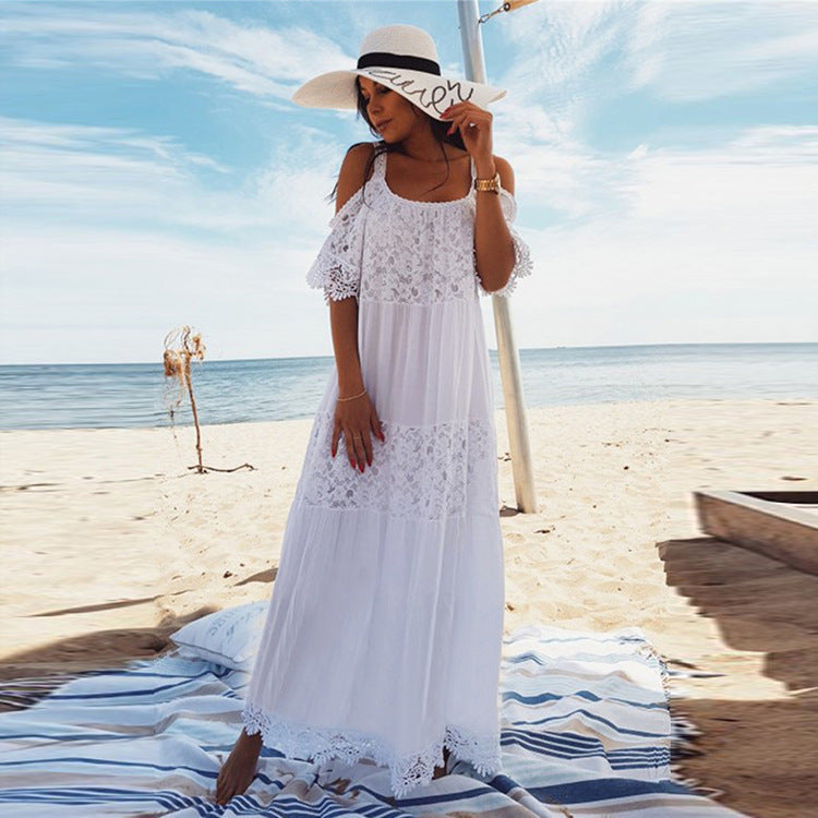 Women's Maxi Dress with Romantic Crochet and Lace Accents Ivyshape