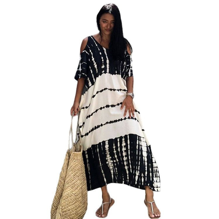 Ladies maxi dress in casual tie-dye design with wide cut Ivyshape
