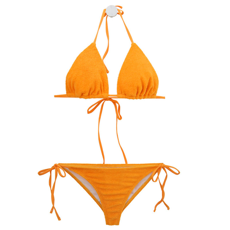 Ladies triangle bikini with elastic ruffle details and adjustable straps Ivyshape