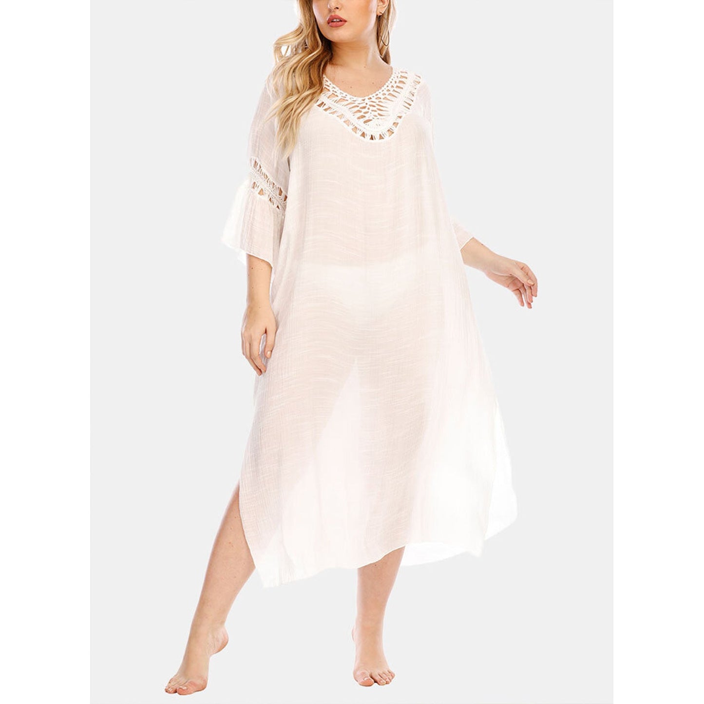 Women's airy beach tunic with elaborate crochet appliqués Ivyshape