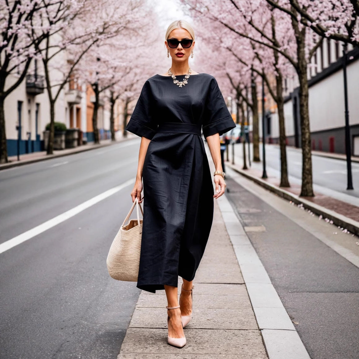 Ladies Elegant Wrap Dress with Wide Cut Sleeves and Fitted Design Ivyshape