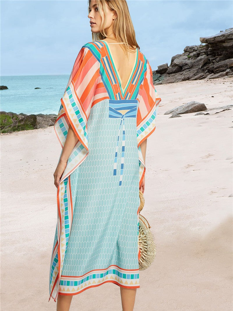 Women's elegant kaftan with geometric design and wide sleeves Ivyshape