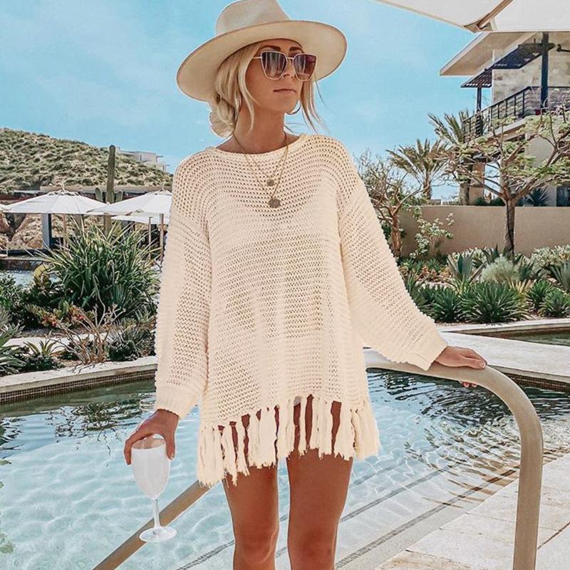 Women's crochet beach pullover with fringed details Ivyshape