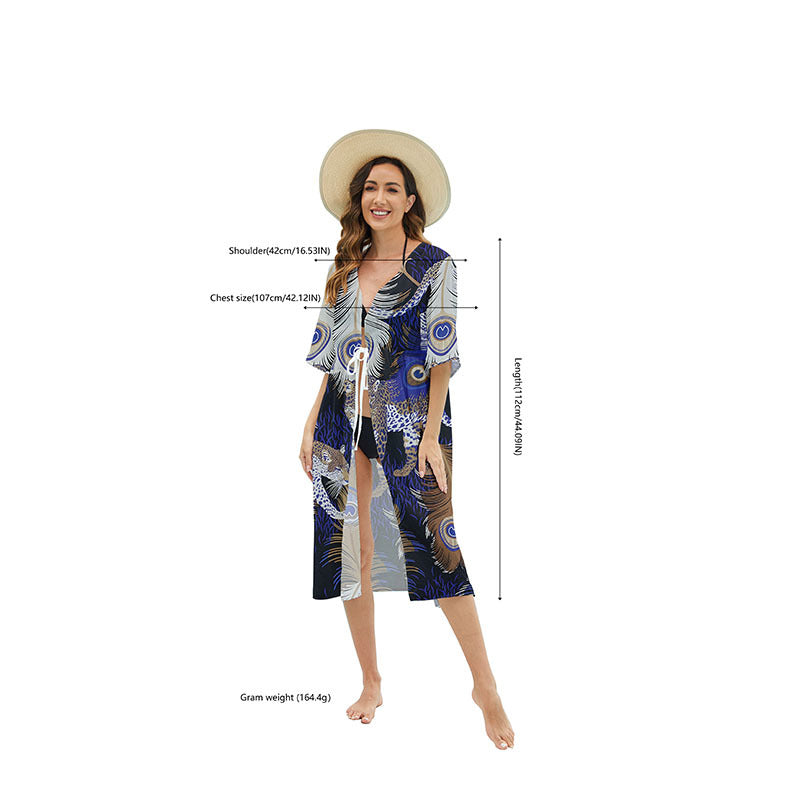 Ladies luxurious beach robe with animal pattern Ivyshape