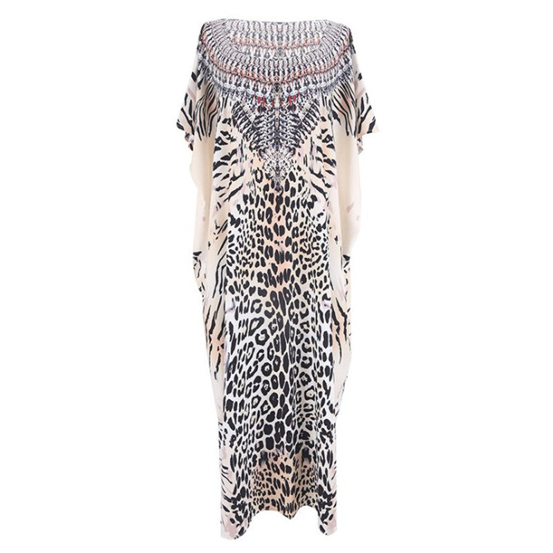 Ladies beach kaftan with artistic animal print and elegant accents Ivyshape