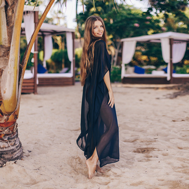 Ladies elegant beach cover-up with elaborate embroidery Ivyshape