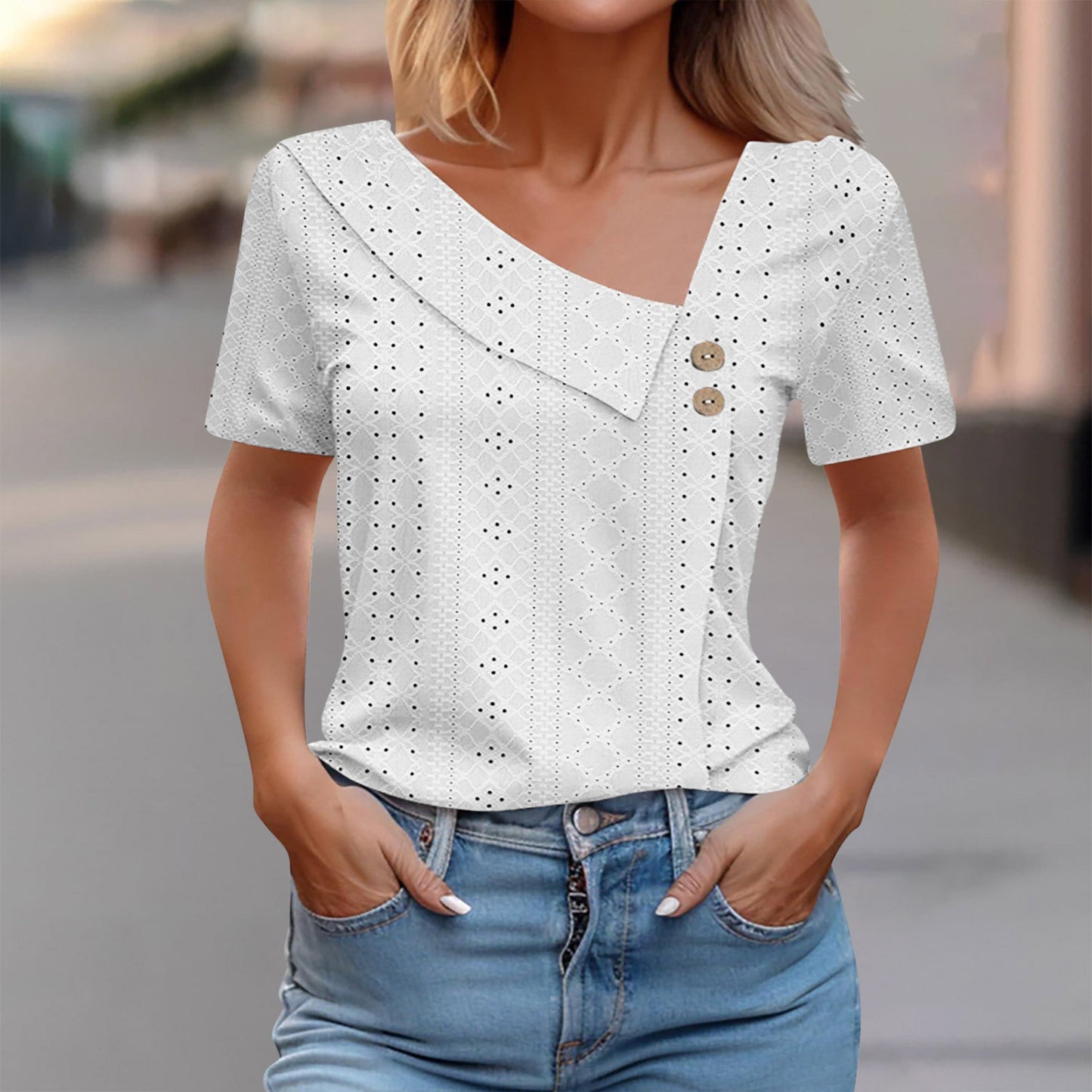 Women's Button Top with Eye Pattern Ivyshape