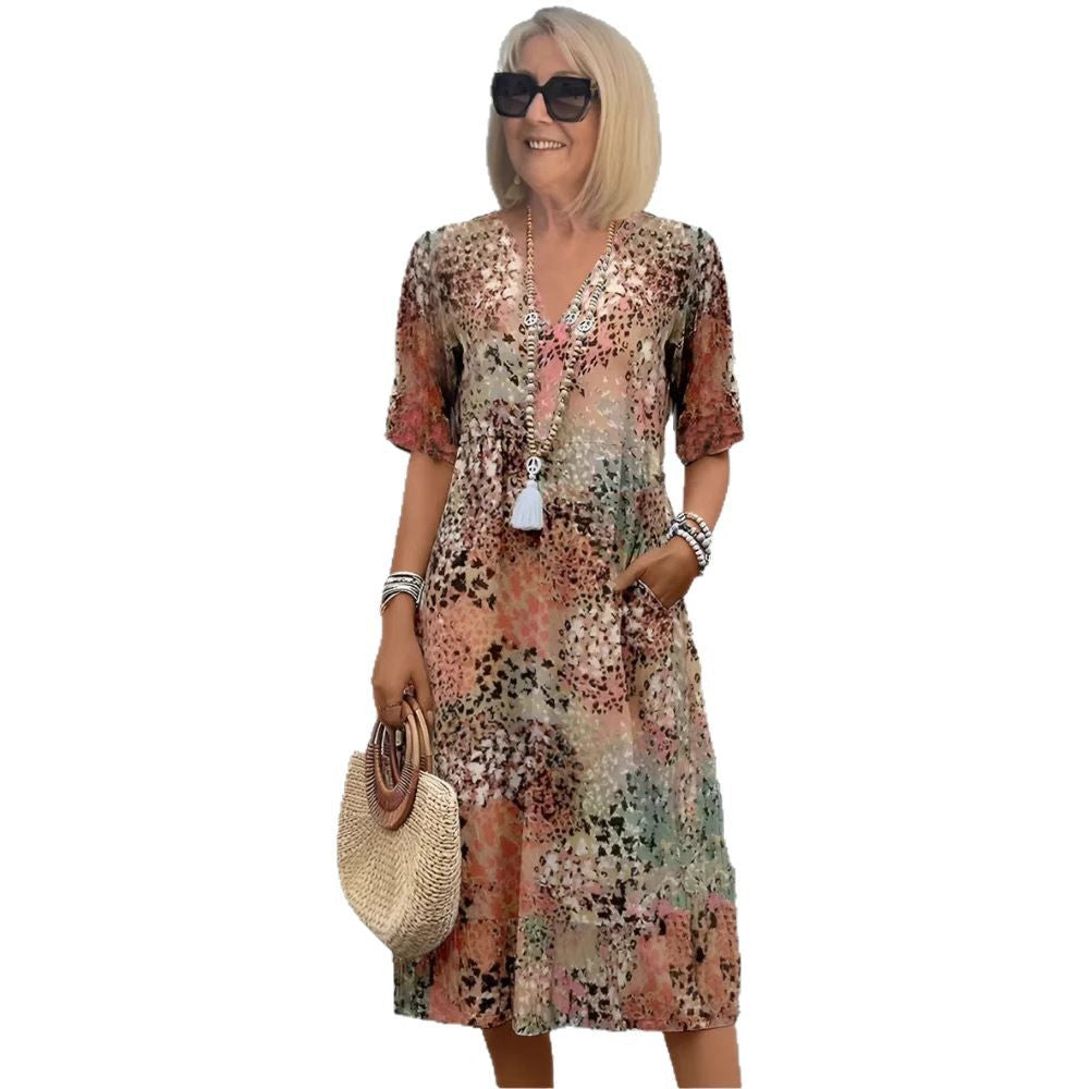 Women's casual dress with V-neck and integrated pockets Ivyshape