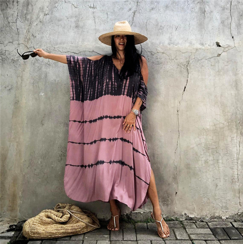 Ladies maxi dress in casual tie-dye design with wide cut Ivyshape