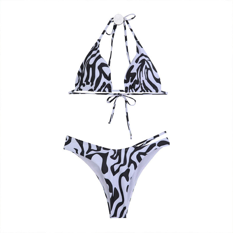 Women's triangle bikini with sophisticated zebra pattern and adjustable straps Ivyshape
