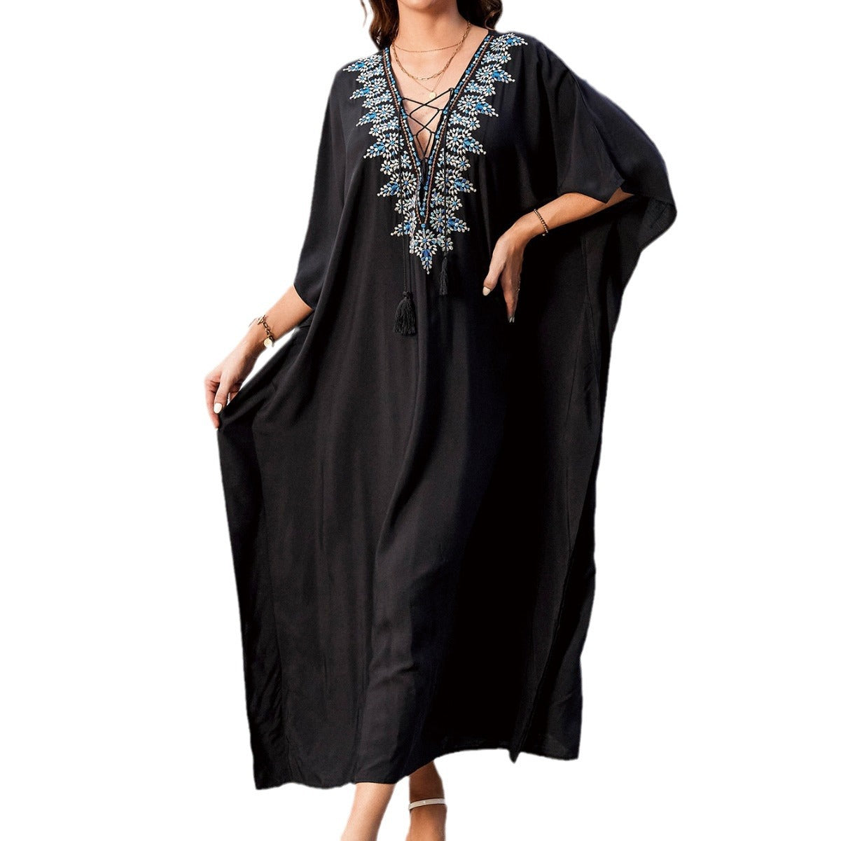 Women's beach dress with elegant crochet design and playful accents Ivyshape