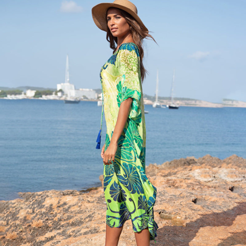 Women's Beach Kaftan with Handmade Design Ivyshape