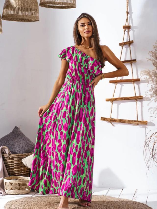 Women's maxi dress with off-shoulder design and playful ruffle details Ivyshape