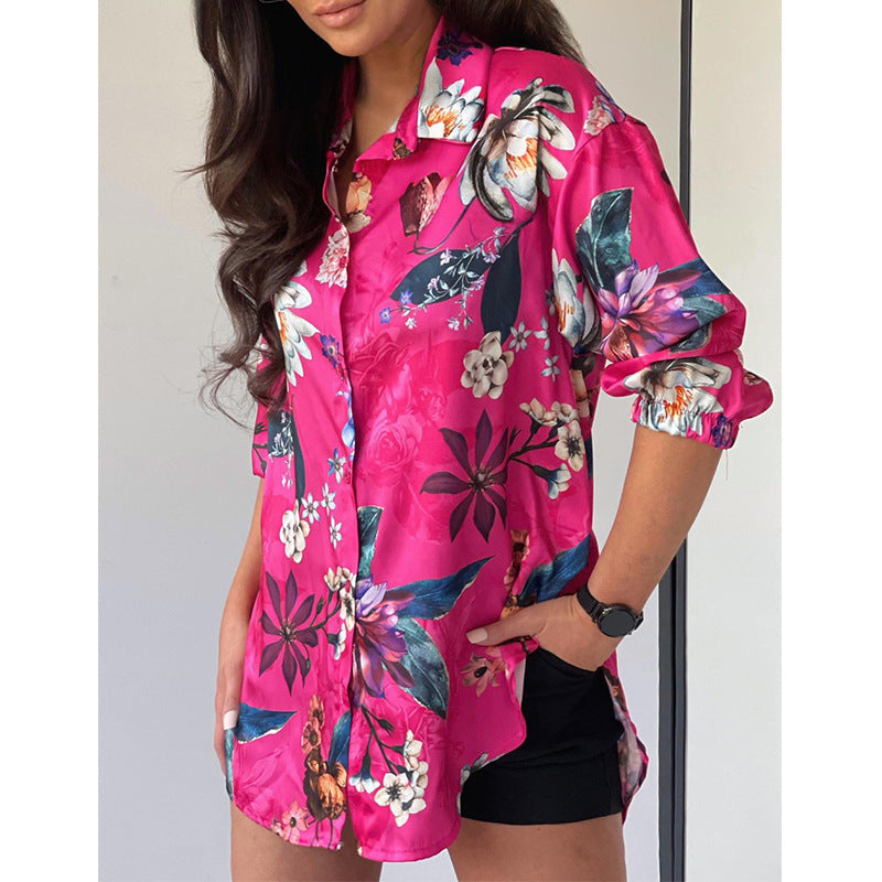 Women's leisure blouse with floral design and loose fit Ivyshape