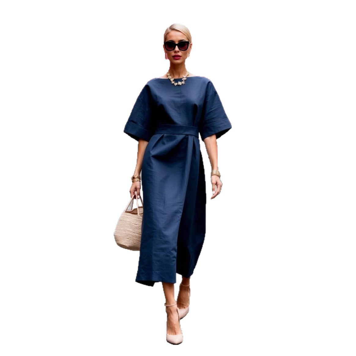 Ladies Elegant Wrap Dress with Wide Cut Sleeves and Fitted Design Ivyshape