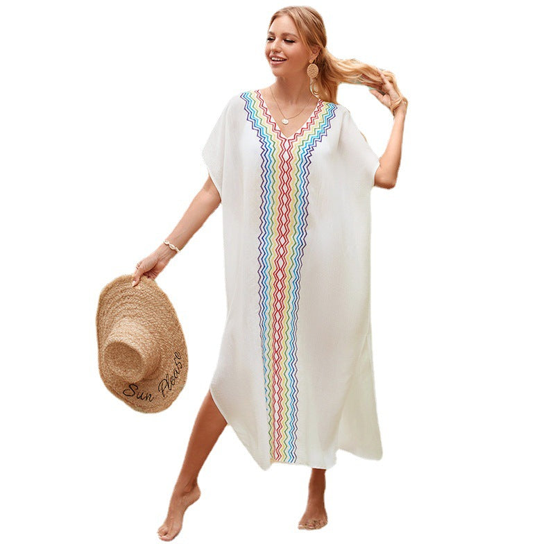 Women’s Beach Tunic with Colorful Wave Design and Side Slit Ivyshape