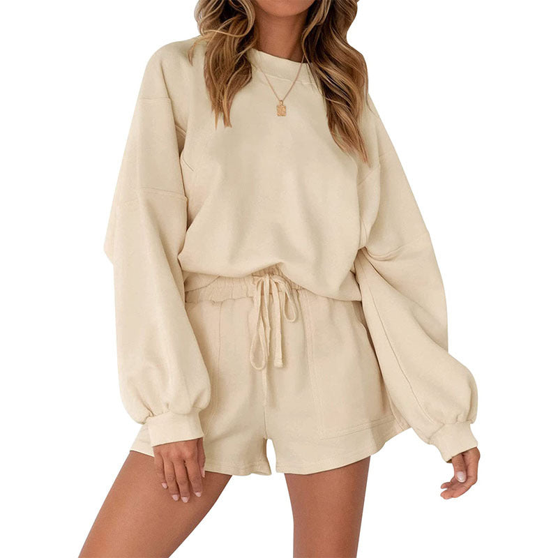 Women's Casual Sports Set with Loose Sweatshirt and Shorts Ivyshape