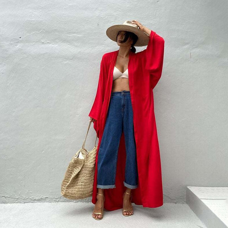 Ladies summer beach cover-up with flowing sleeves and side slit Ivyshape