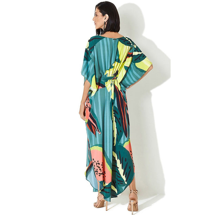Women’s maxi dress in casual Boho style with plant design Ivyshape