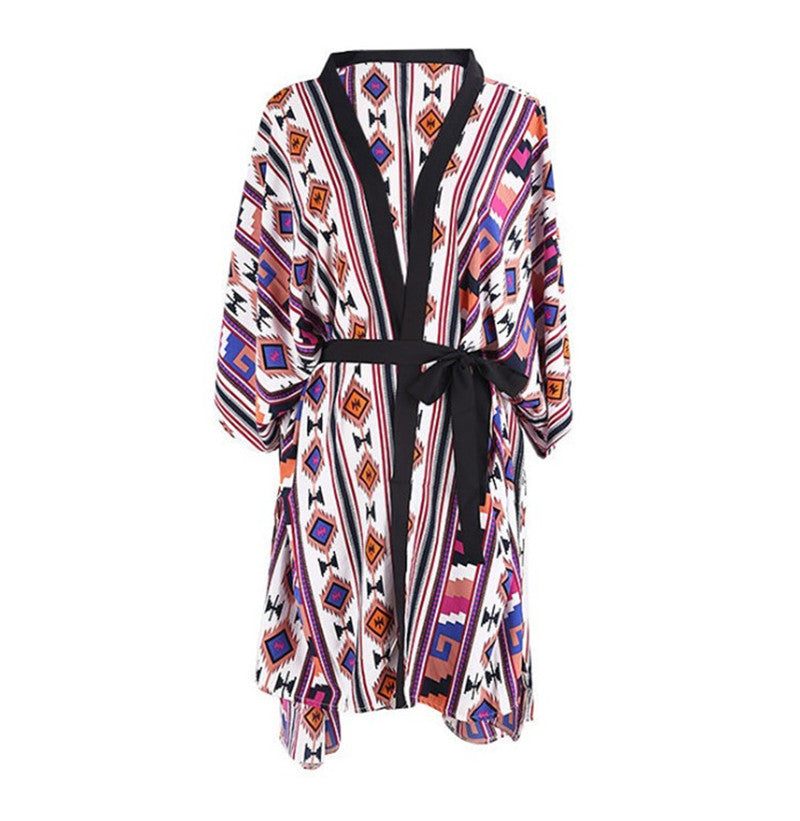 Women's trendy beach kimono with colorful geometric pattern Ivyshape