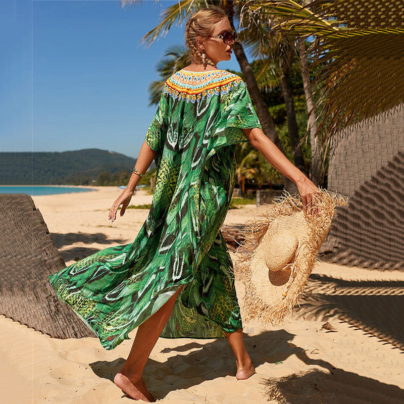 Women's beach kaftan with intricate tropical pattern and relaxed fit Ivyshape