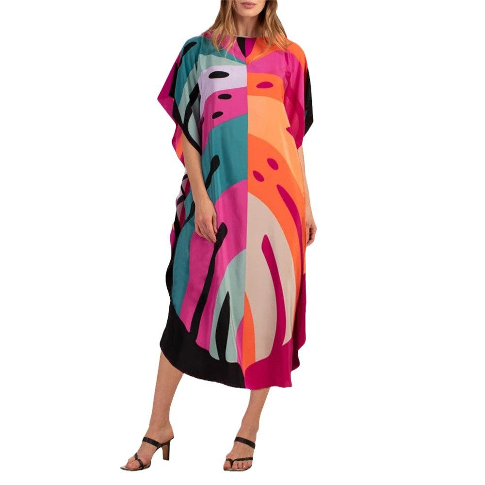 Women's kaftan with modern wave design and wide-cut sleeves Ivyshape