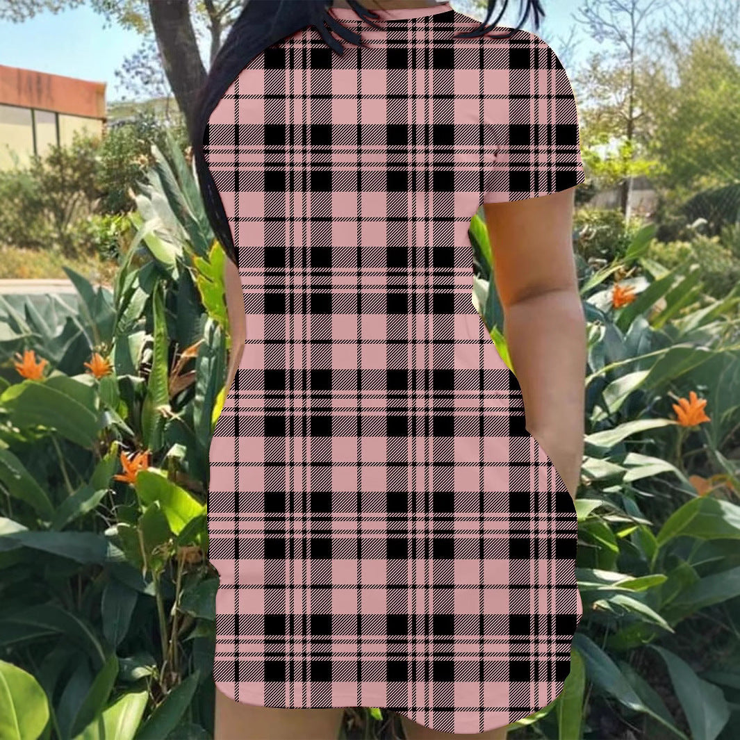 Women checked short sleeve dress Ivyshape