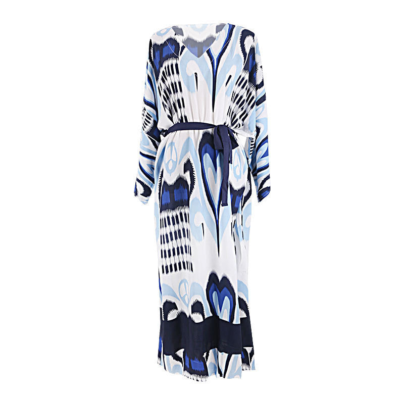 Ladies Maxi Beach Kaftan with elegant graphic pattern and side slit Ivyshape