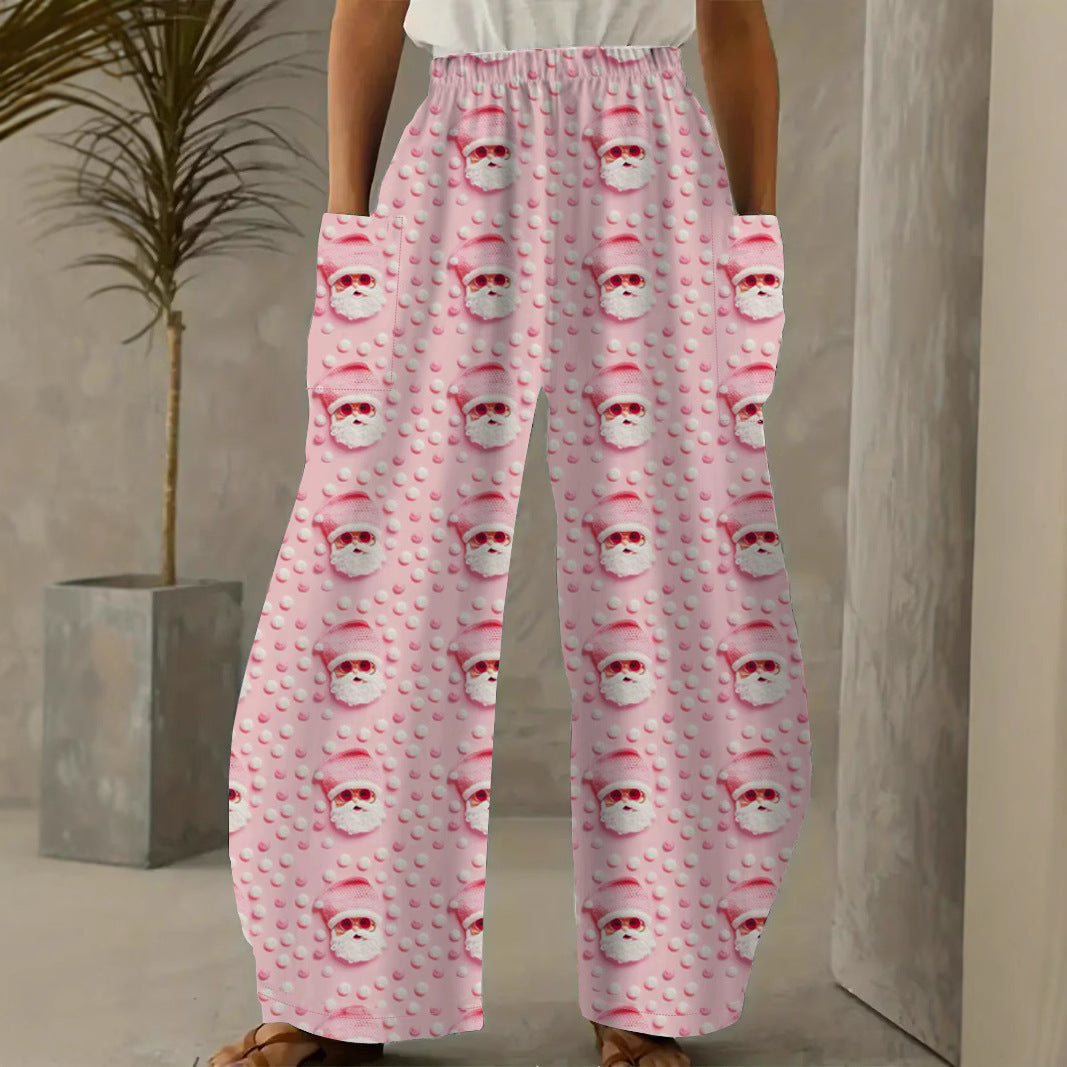 Ladies Festive Gnome Print Wide Pants Ivyshape