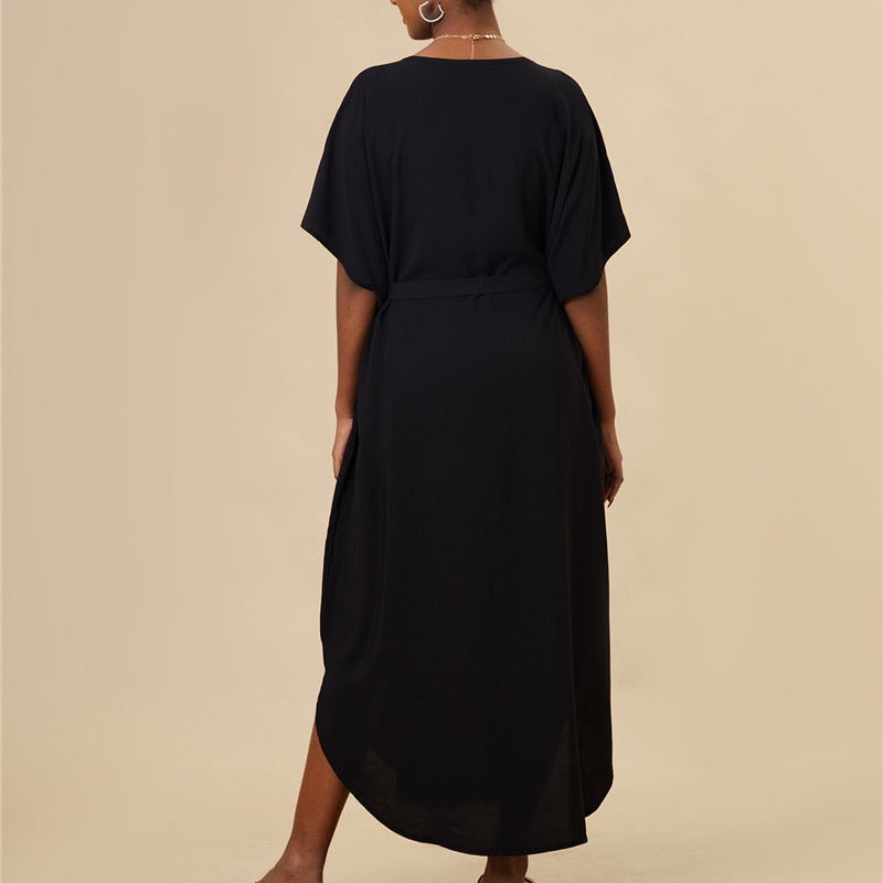 Women's maxi kaftan with artistic embroidery pattern and side slit details Ivyshape