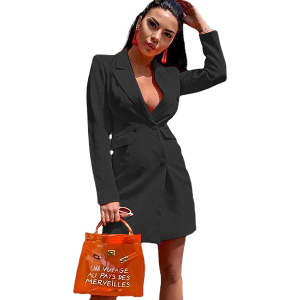 Women Tailored Double-Breasted Blazer Dress Ivyshape