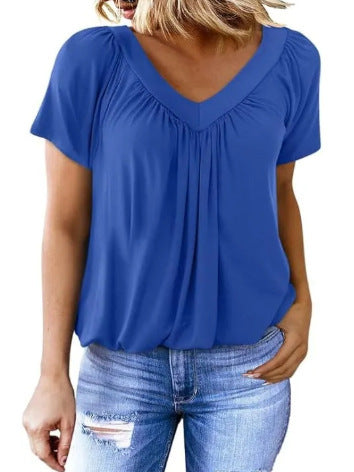 Women Pleated V-Neck Casual Top Ivyshape