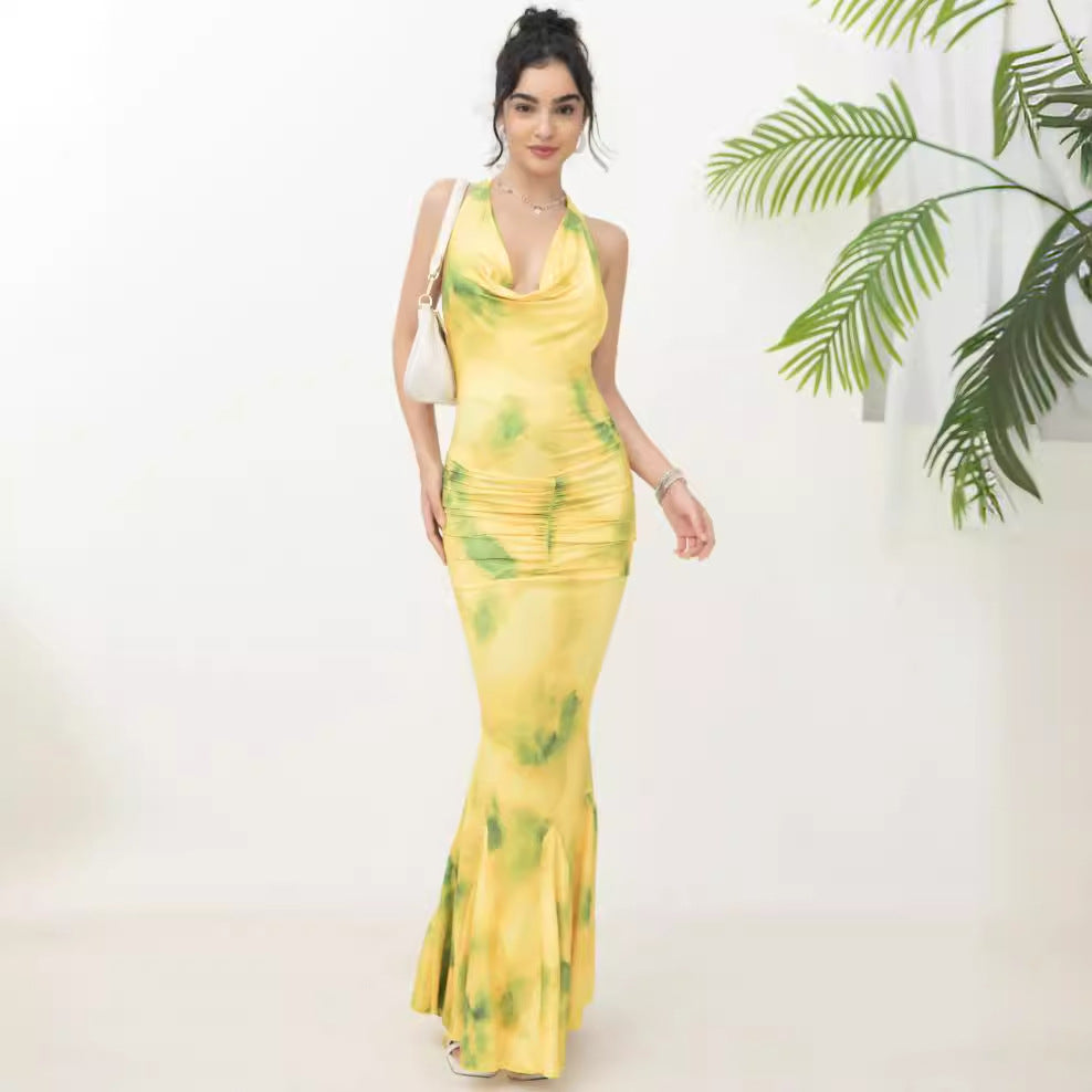 Women Halter Neck Mermaid Maxi Dress Ivyshape