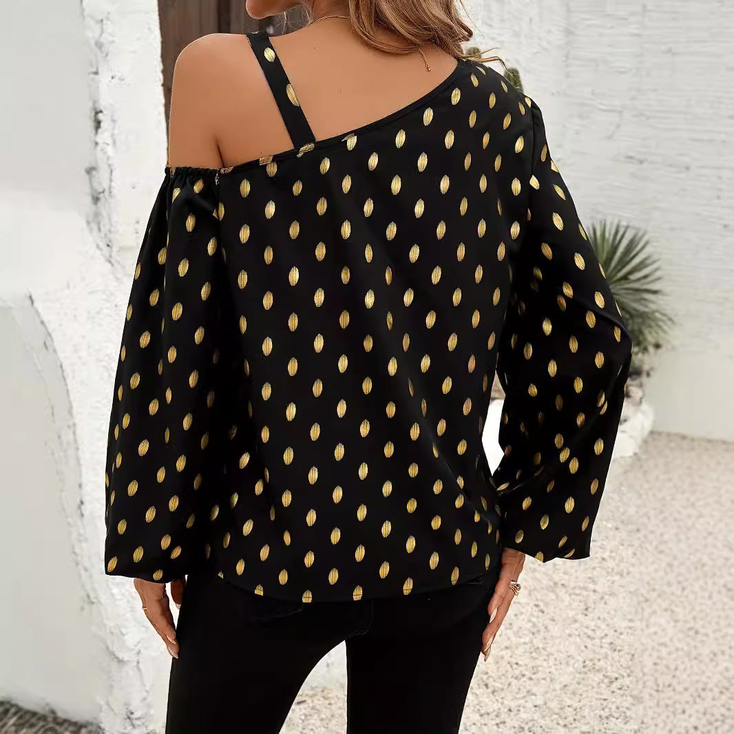 Women's top with asymmetrical neckline and metallic accents Ivyshape
