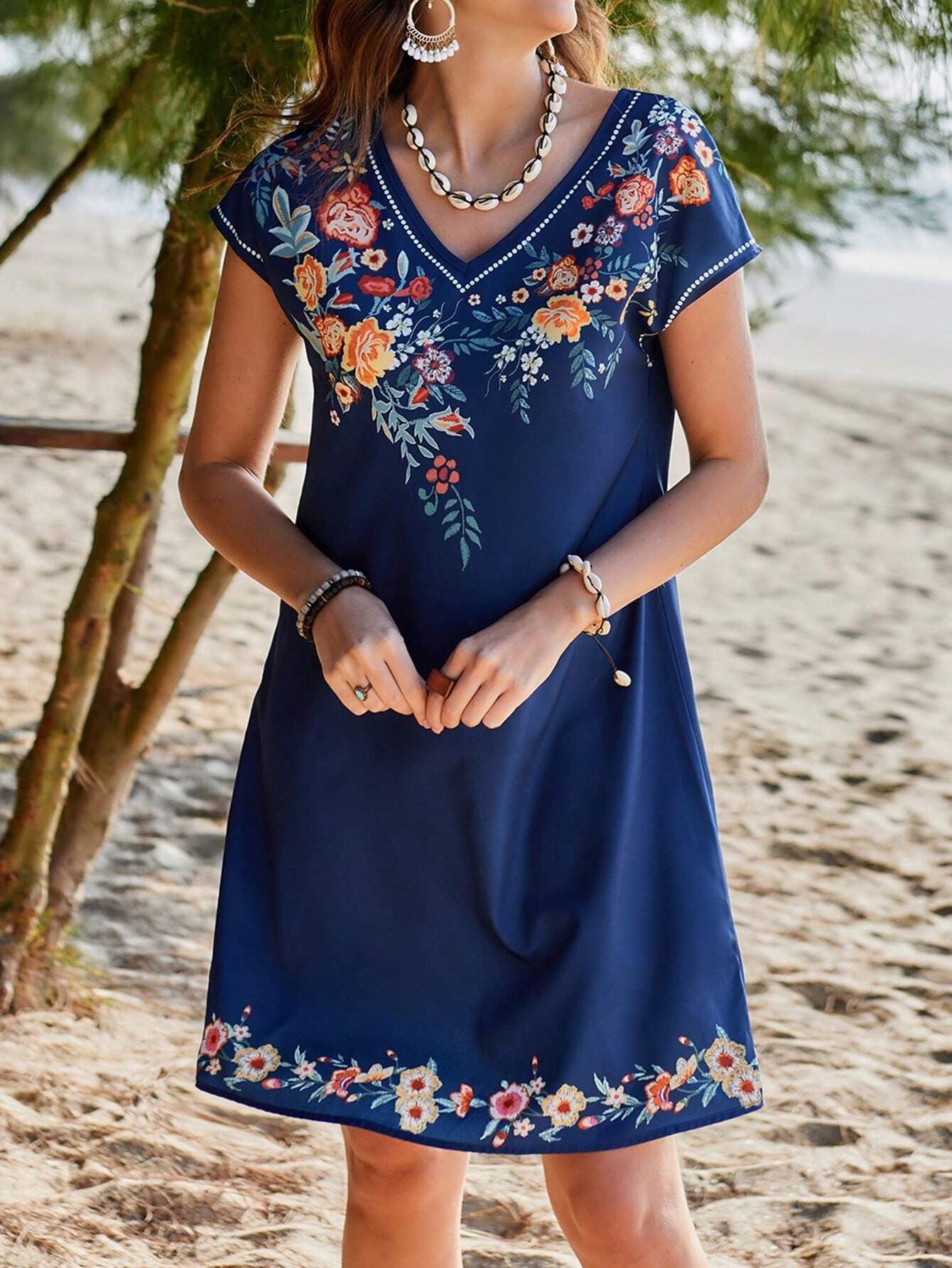 Women's Embroidered V-Neck Summer Dress Ivyshape