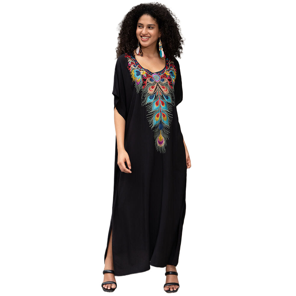 Women's Maxi Dress with Artistic Feather Design Ivyshape