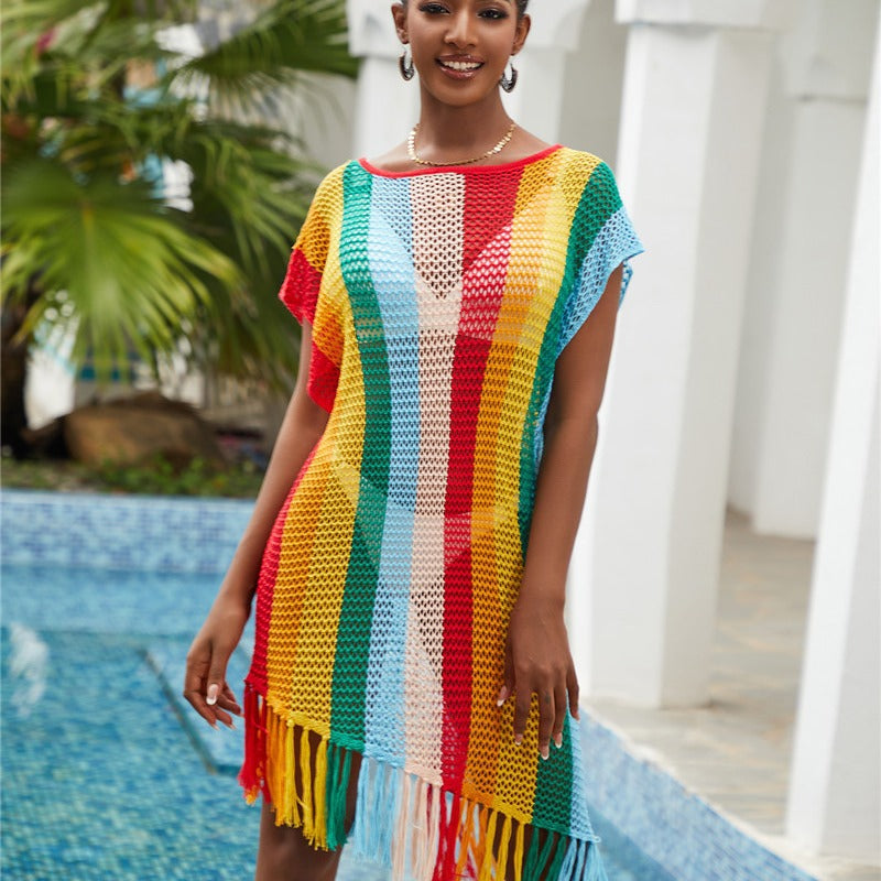 Women's crochet beach dress with fringed details Ivyshape