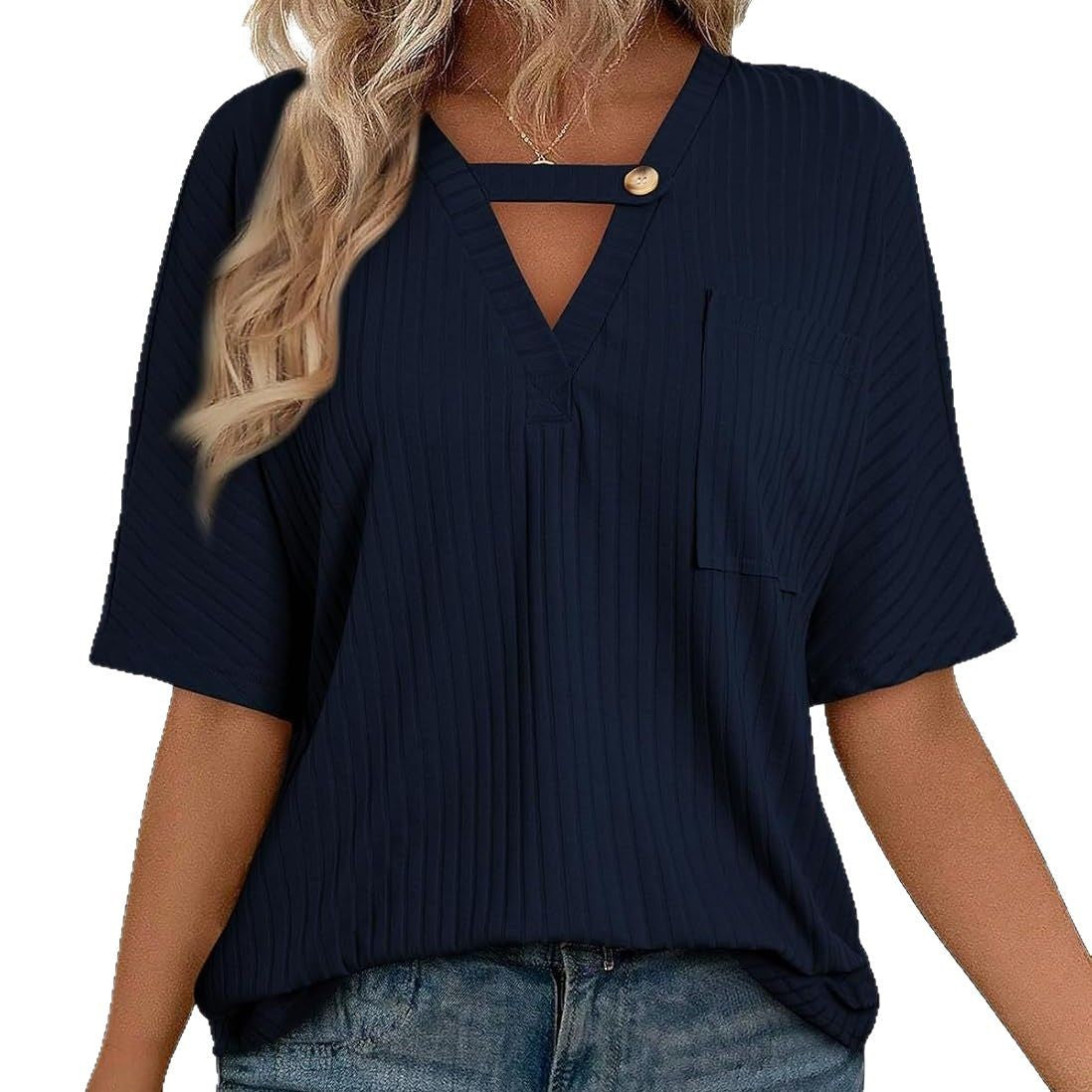 Women's Ribbed V-Neck Top Ivyshape