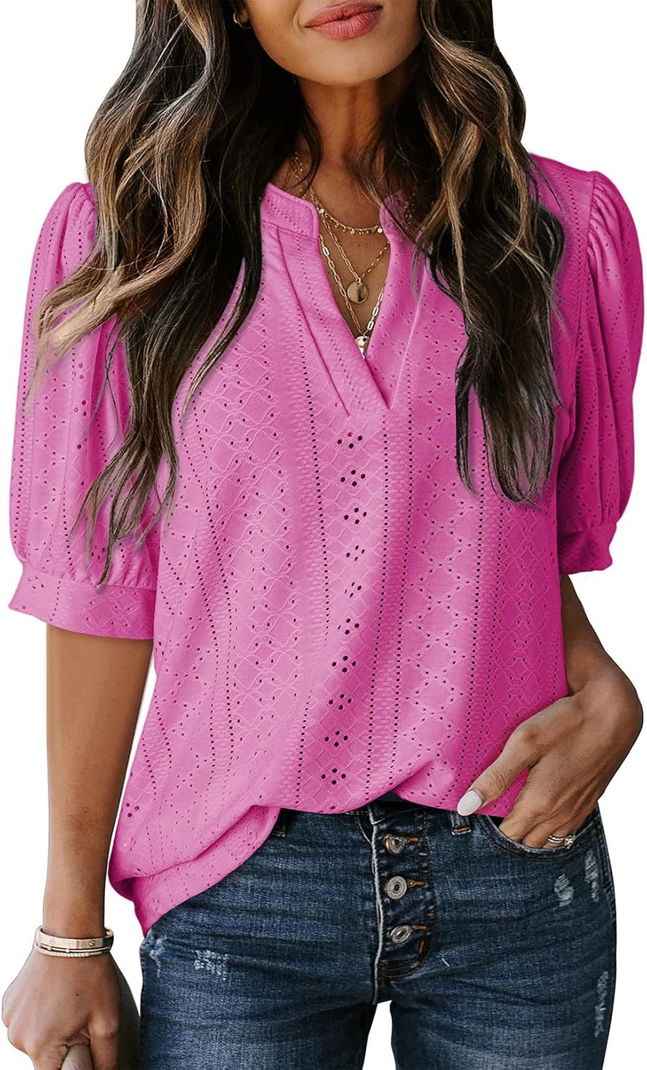 Women Puff Sleeve Lace Blouse Ivyshape